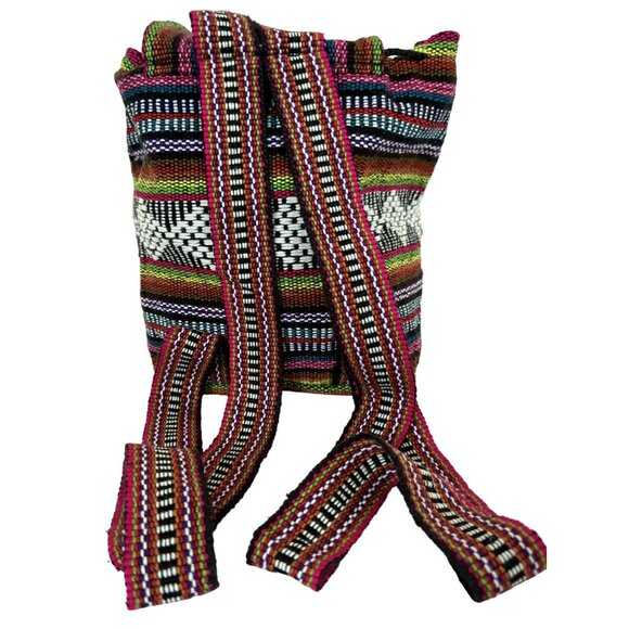 Pinzon Mini Backpack Multicolor Aztec Mexican Drawstring Boho Woven Bag NEW - Picture 4 of 6